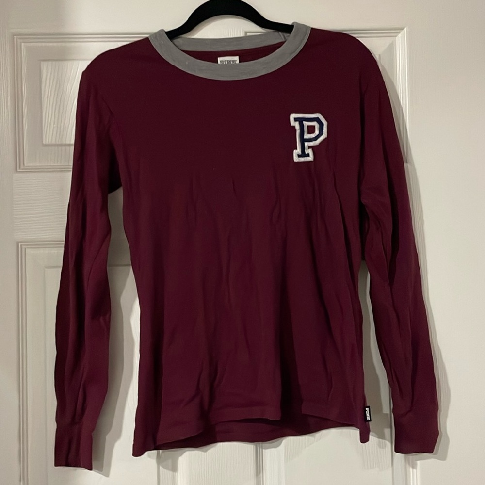 VS Pink collegiate burgundy long sleeve